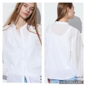 Uniqlo White Eyelet Lace Blouse Size XL